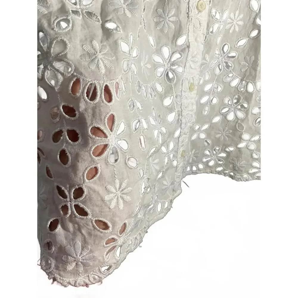 J. Crew White Eyelet  Lace Button-Up Shirt Size 10